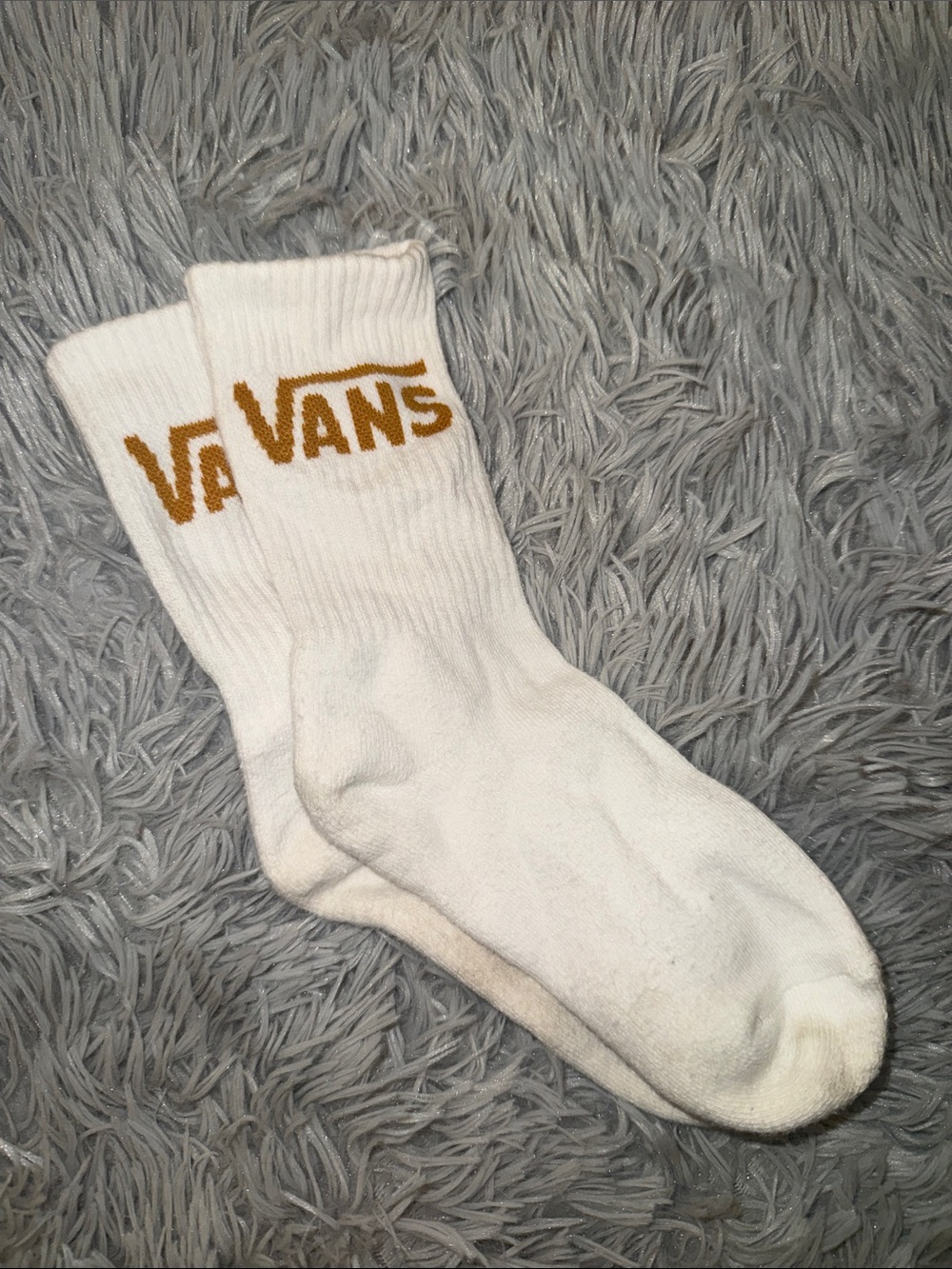 Vans White Crew Socks with Gold Logo